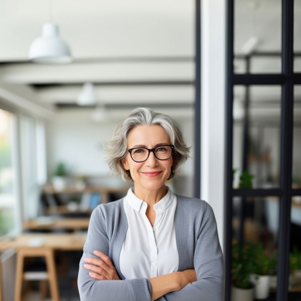 Mature woman glasses smiling adult. AI generated Image by rawpixel.