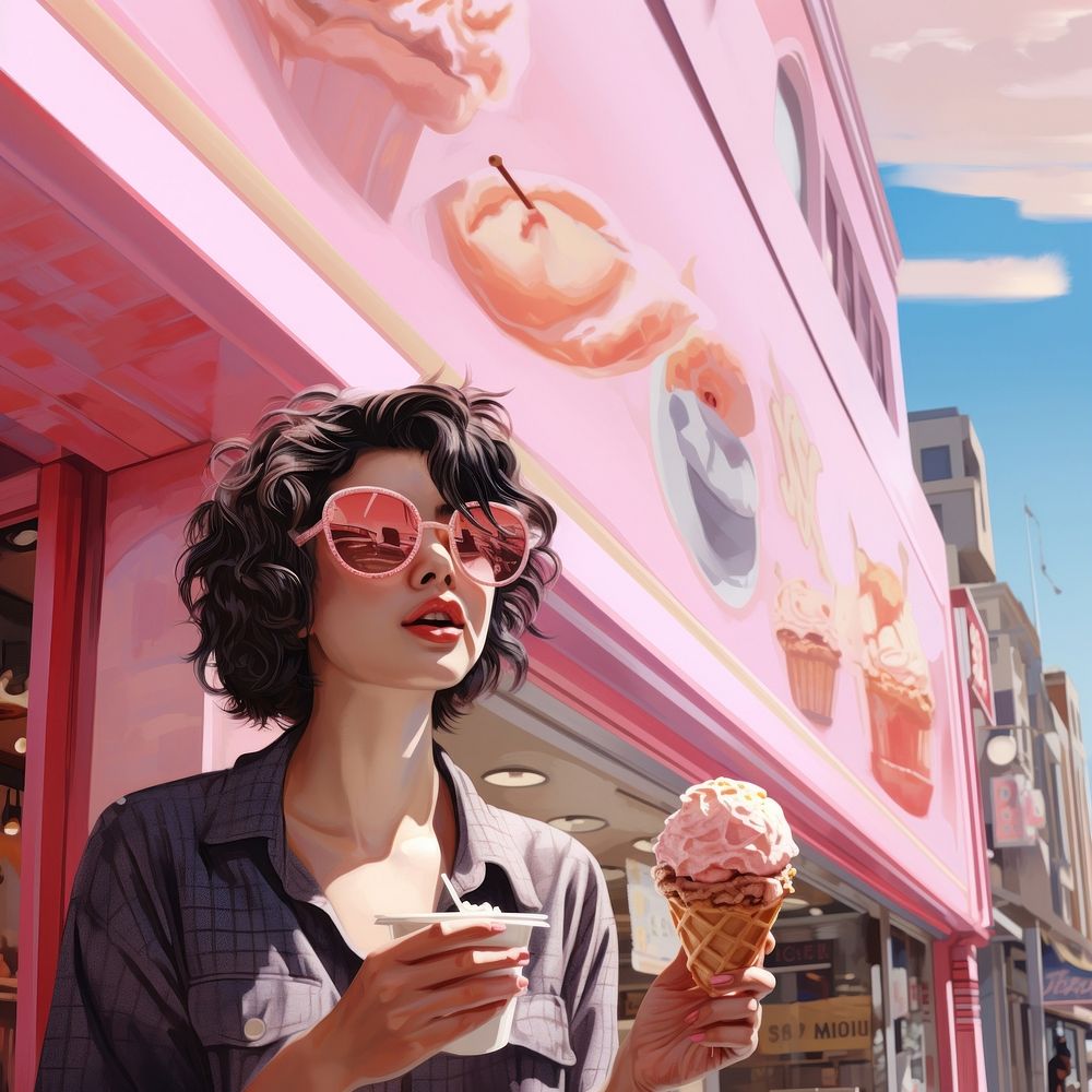 Woman eating icecream food architecture sunglasses. AI generated Image by rawpixel.