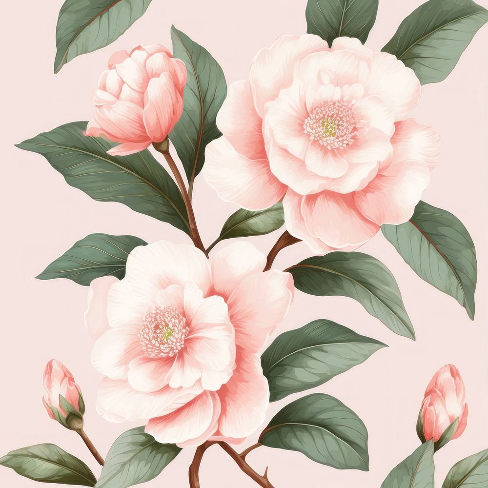 Ccamellias pattern flower backgrounds. AI generated Image by rawpixel.