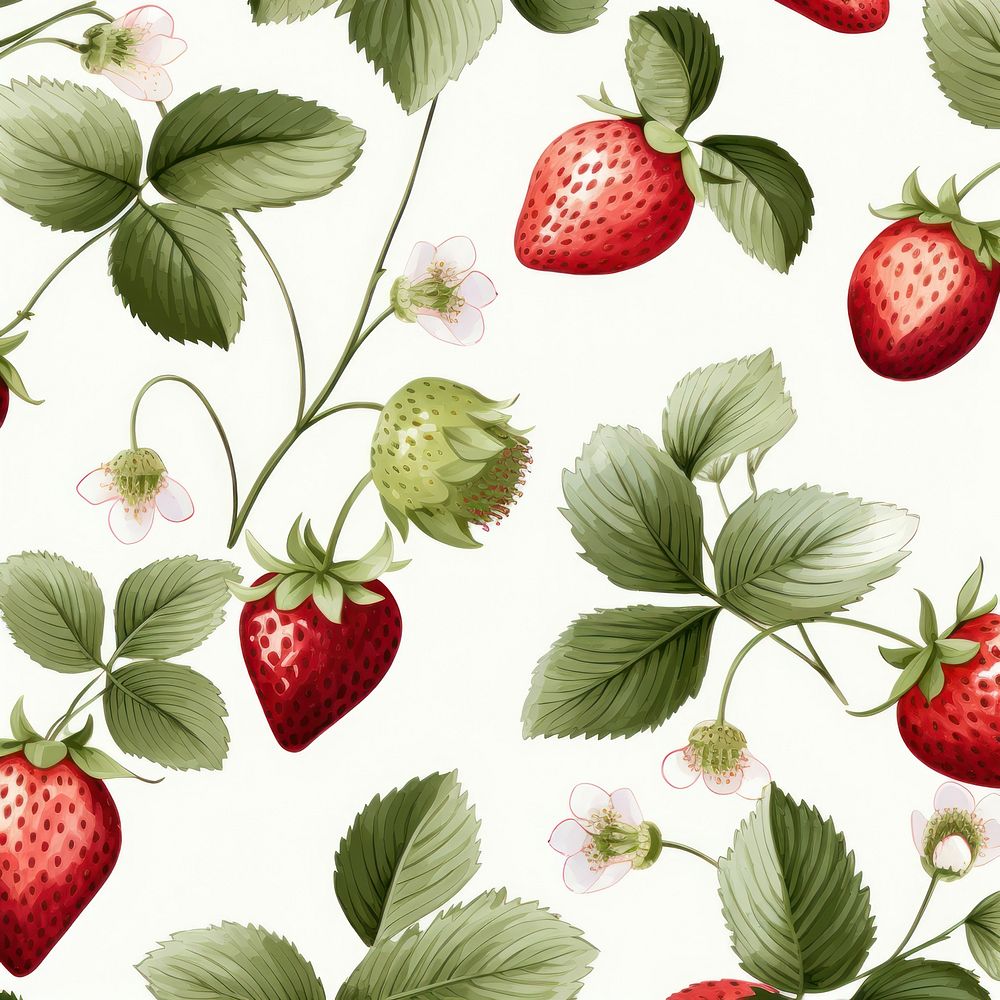 Strawberry znd leaves pattern fruit plant. AI generated Image by rawpixel.