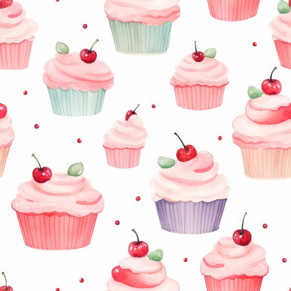 Watercolor cupcake backgrounds dessert pattern. AI generated Image by rawpixel.