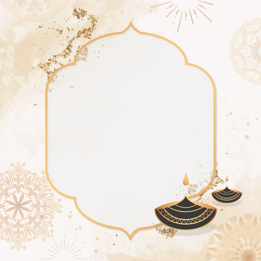 Diwali candle frame background, beige aesthetic design