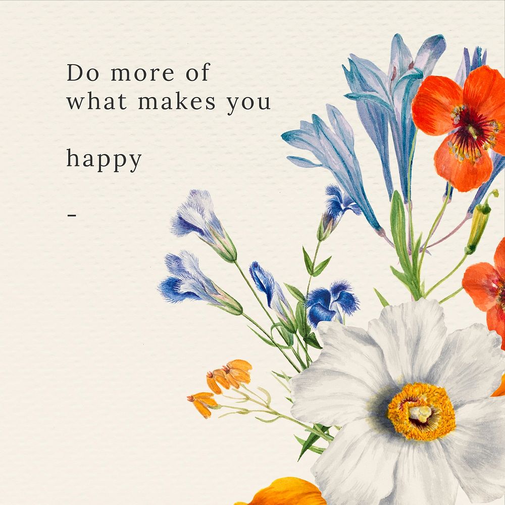 Happy quote, watercolor flower Instagram post template