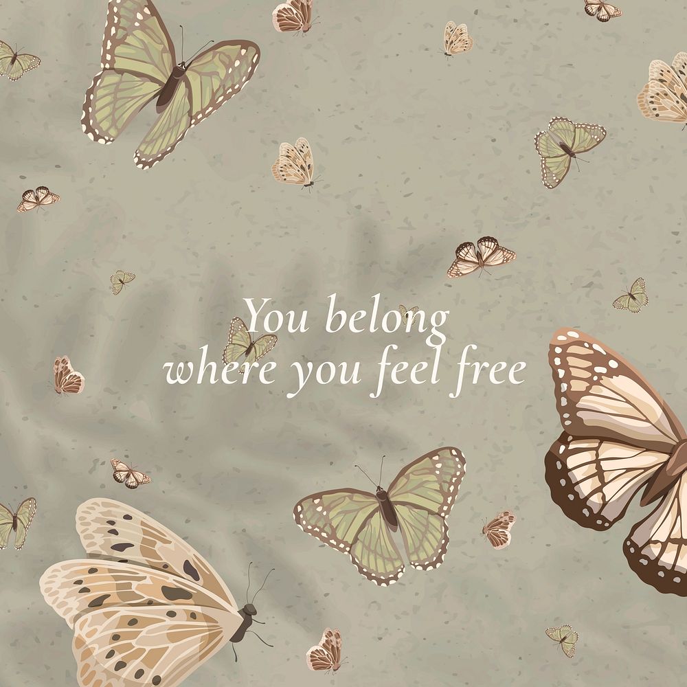 Freedom quote, beautiful butterfly pattern Instagram post template