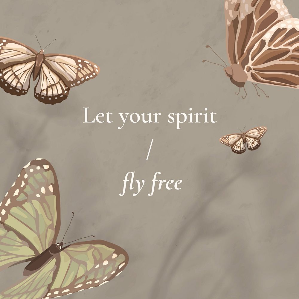 Freedom quote, beautiful vintage butterfly pattern Instagram post template