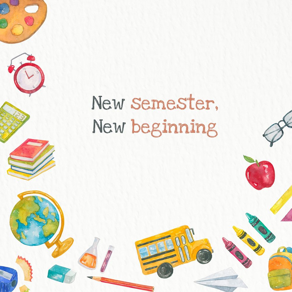 New semester,   watercolor education design Instagram post template