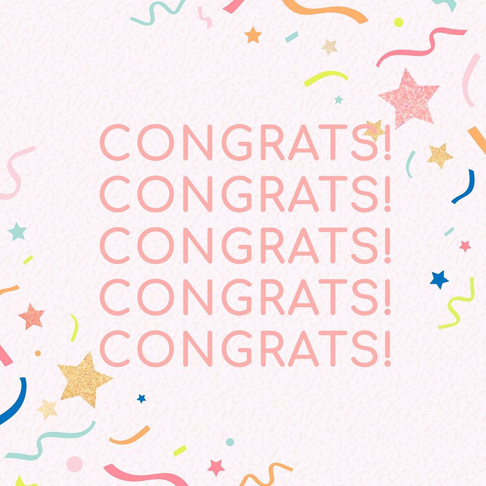 Pink congratulations,   celebration message with ribbons Instagram post template