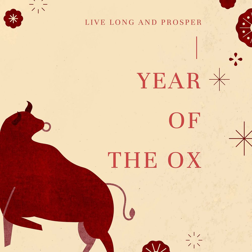 Ox Year,   Chinese greeting design Instagram post template