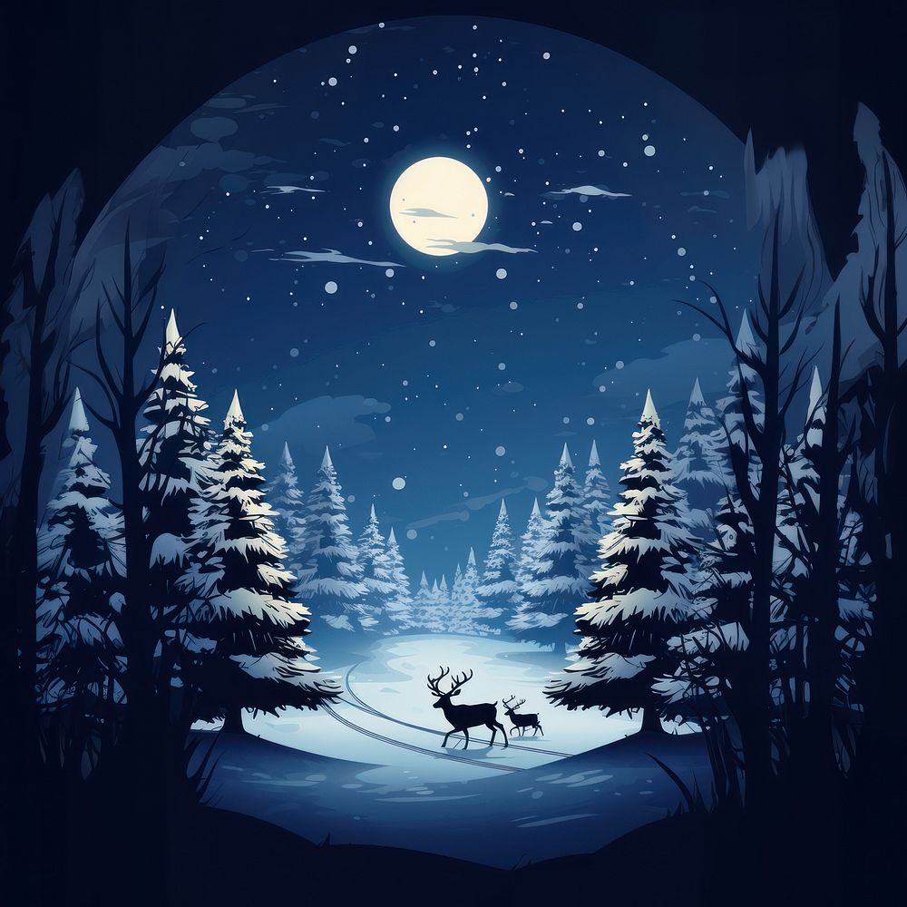 Reindeer night moon christmas. AI generated Image by rawpixel.