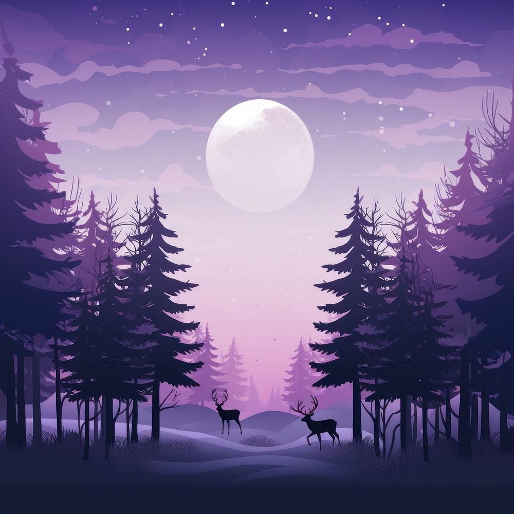 Reindeer purple night moon. AI generated Image by rawpixel.