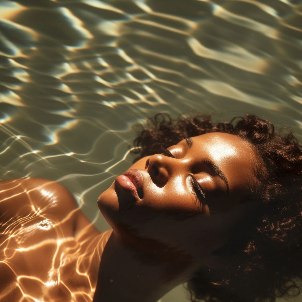Summer vacation swimming reflection portrait. AI generated Image by rawpixel.
