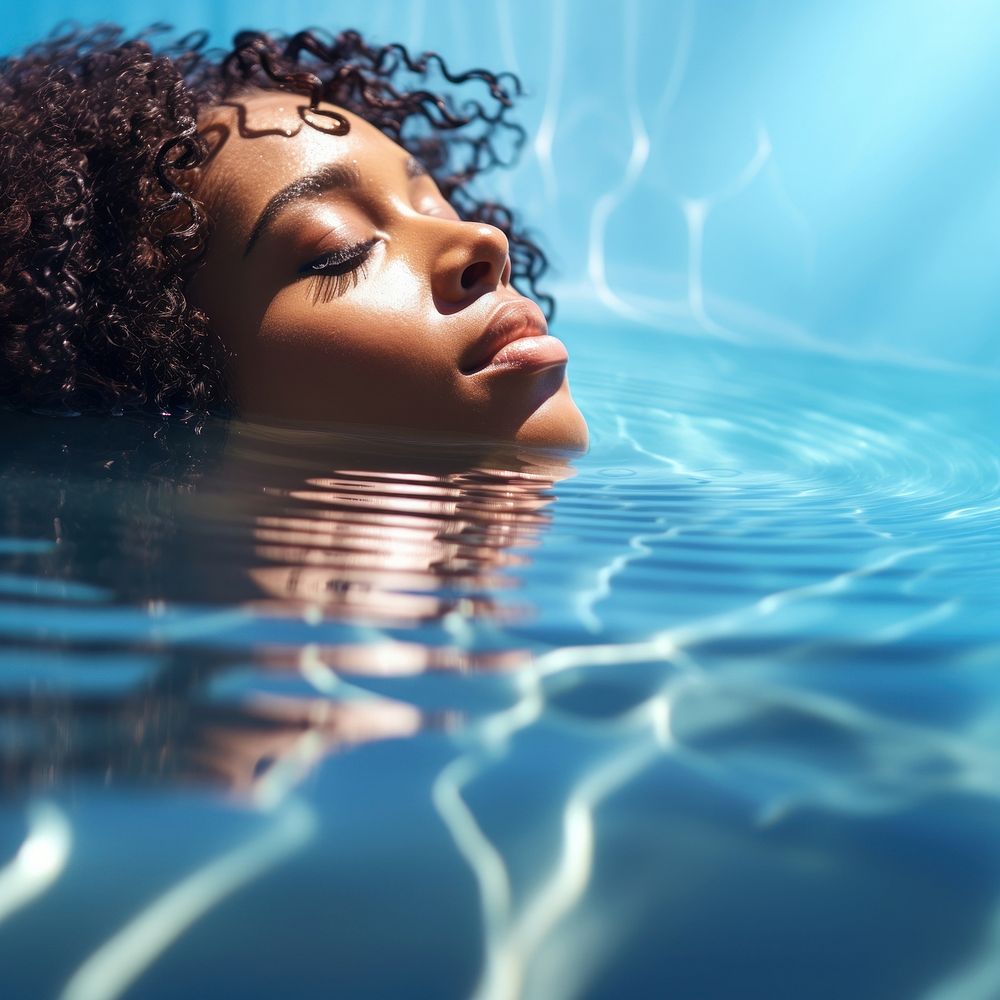 Summer vacation swimming reflection portrait. 