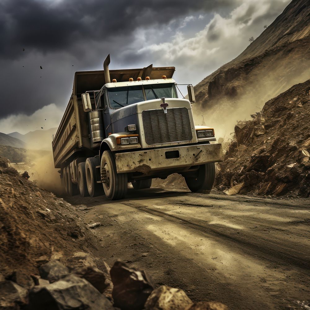 Dump Truck truck vehicle road. AI generated Image by rawpixel.