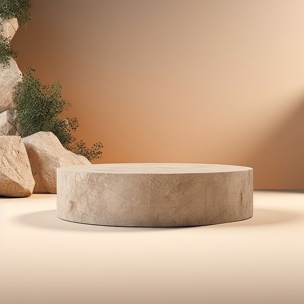 Stone Podium Mockup furniture table relaxation. AI generated Image by rawpixel.