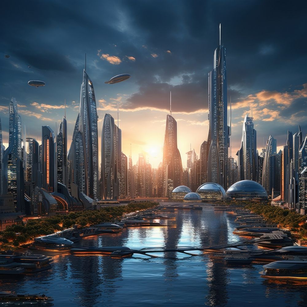 Futuristic city skyline architecture futuristic skyscraper. AI generated Image by rawpixel.