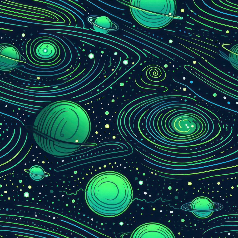 Saturn doodle pattern backgrounds green line. AI generated Image by rawpixel.