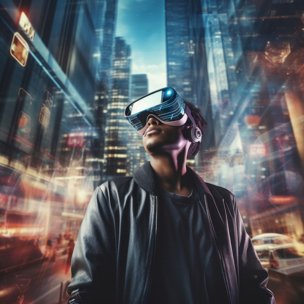 Vr headset adult city futuristic. AI generated Image by rawpixel.