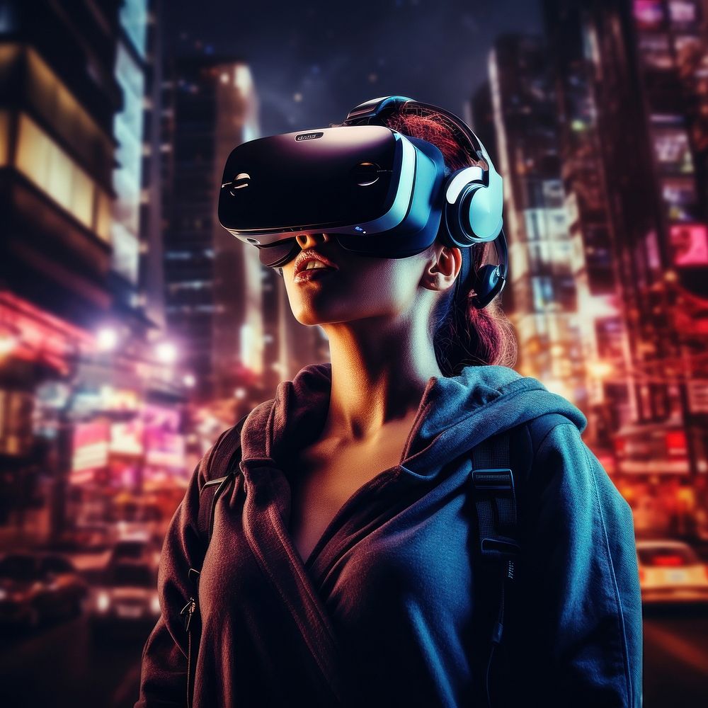 Vr headset cityscape architecture futuristic. AI generated Image by rawpixel.