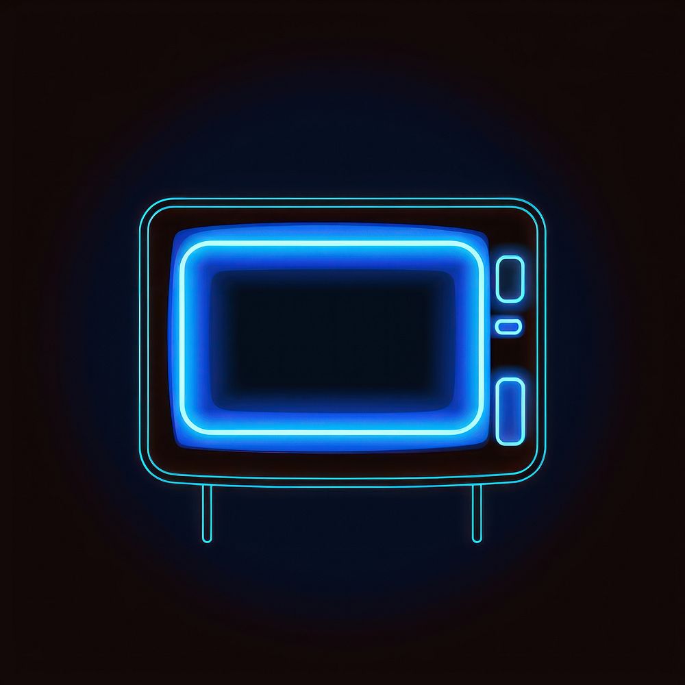 Old vintage television icon neon light blue. AI generated Image by rawpixel.