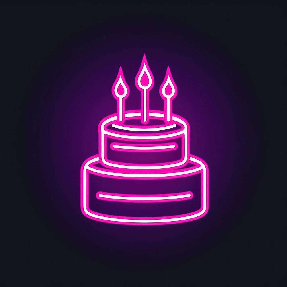 Birthday cake icon neon purple light. AI generated Image by rawpixel.