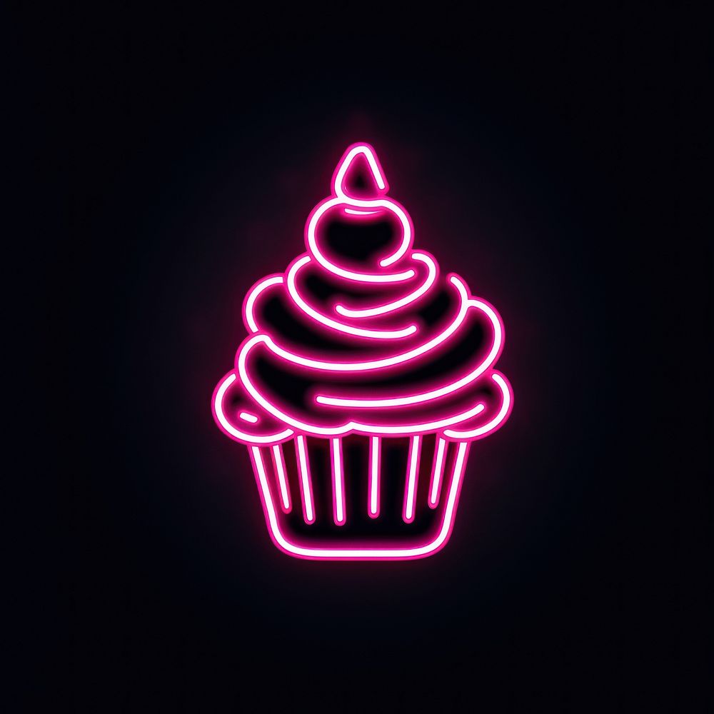 Cupcake icon neon lighting line. AI generated Image by rawpixel.