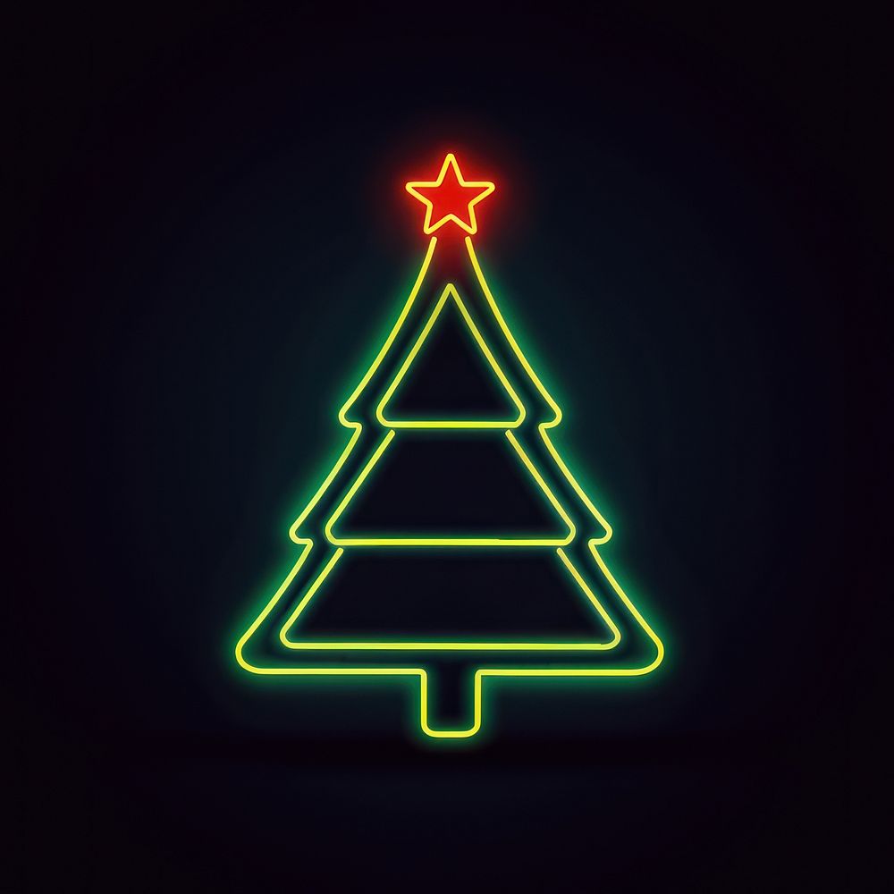 Christmas tree icon neon light line. AI generated Image by rawpixel.