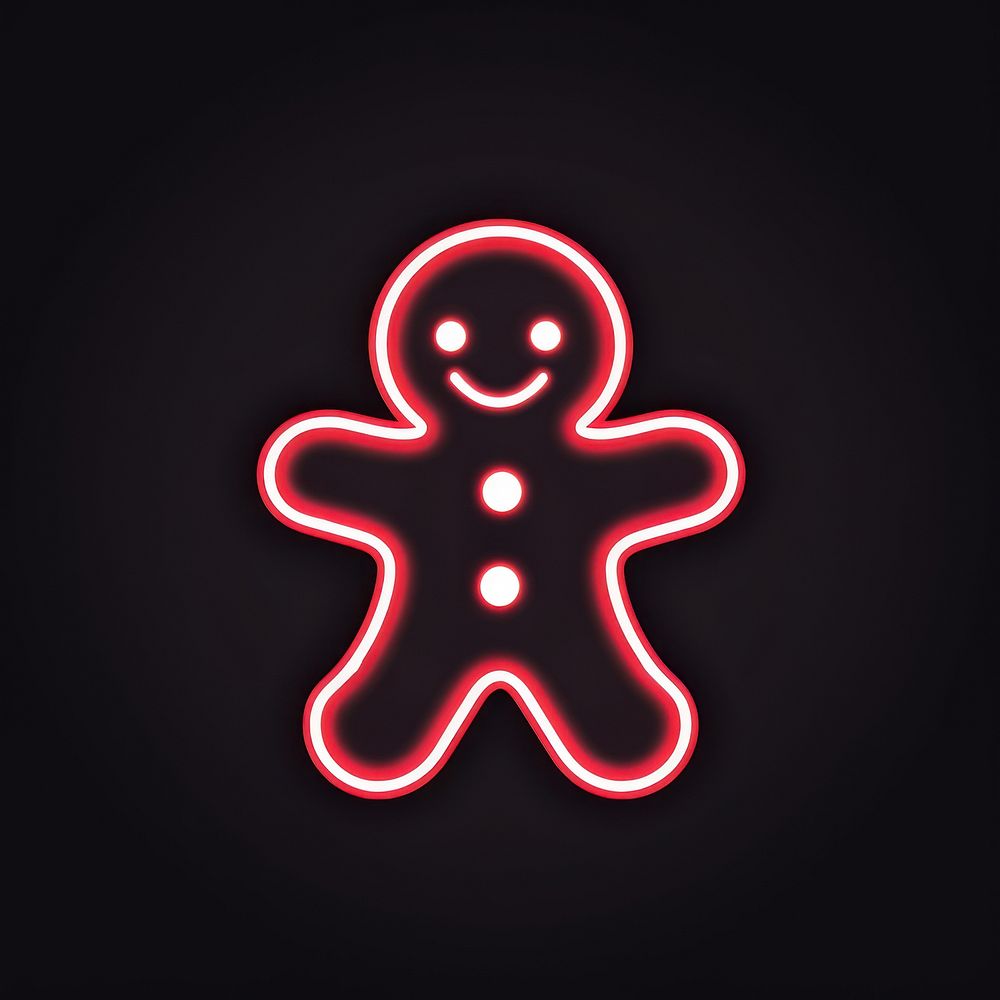 Gingerbread man icon line neon red. AI generated Image by rawpixel.