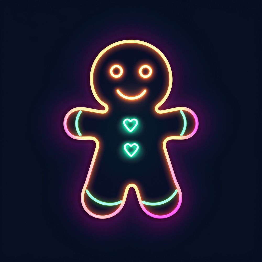 Gingerbread man icon neon light night. AI generated Image by rawpixel.