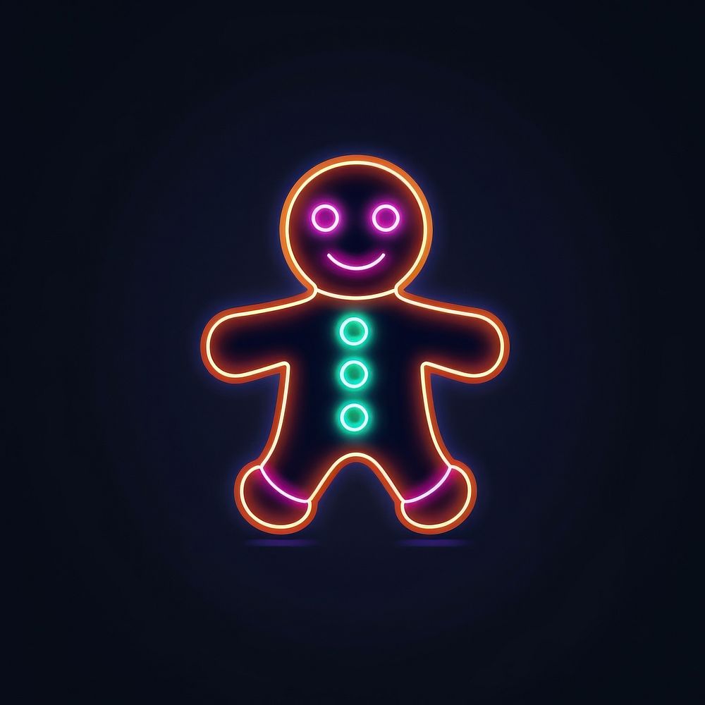 Gingerbread man icon neon purple light. AI generated Image by rawpixel.