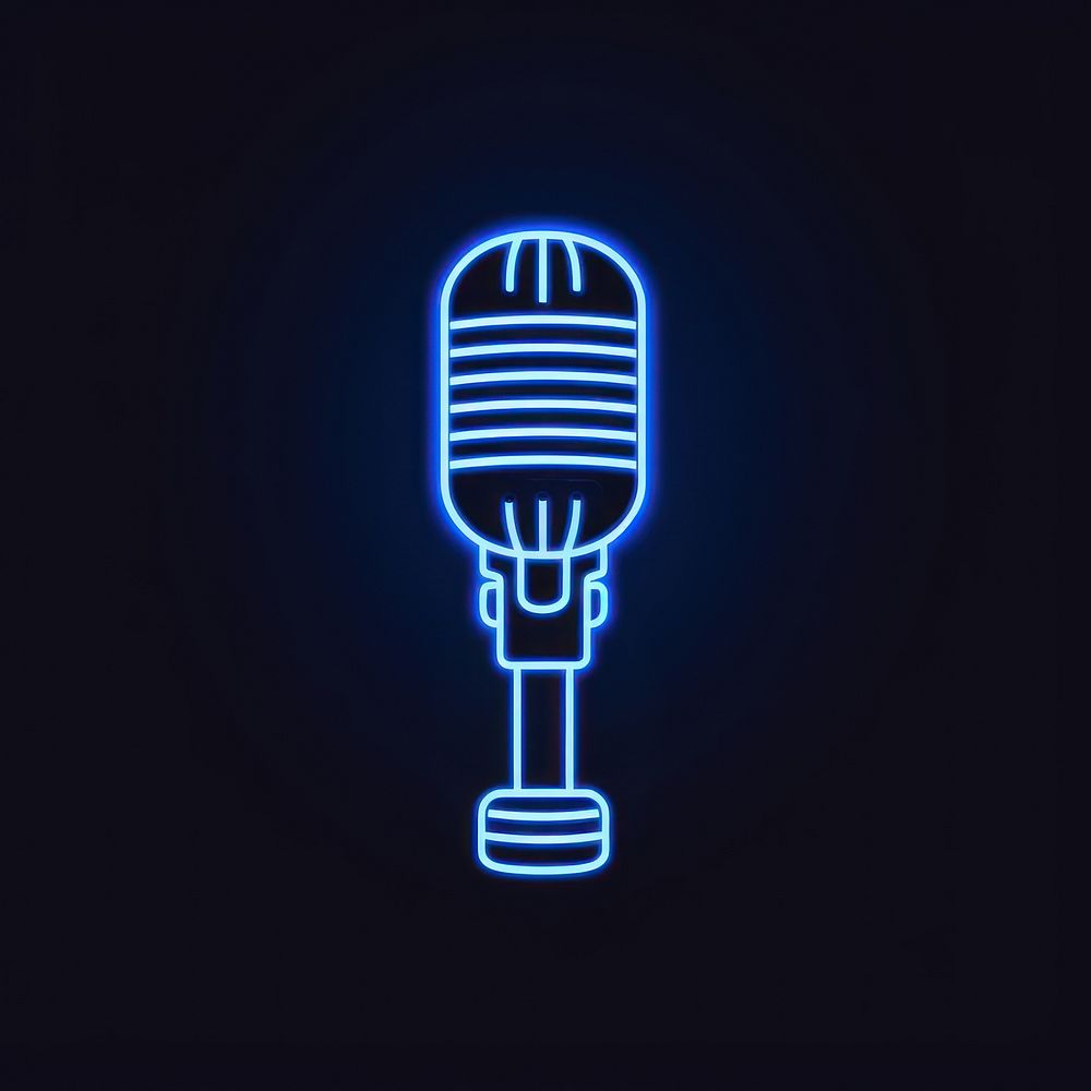 Vintage microphone icon lighting line blue. AI generated Image by rawpixel.