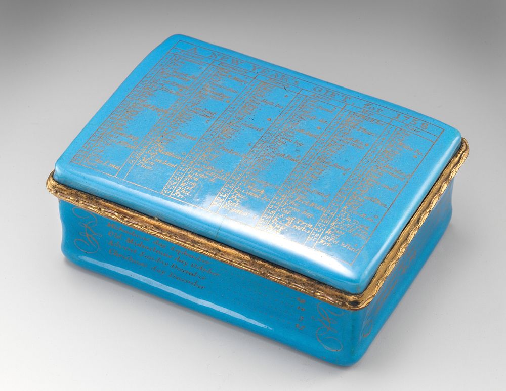 Box with calendar and saints' days for 1758