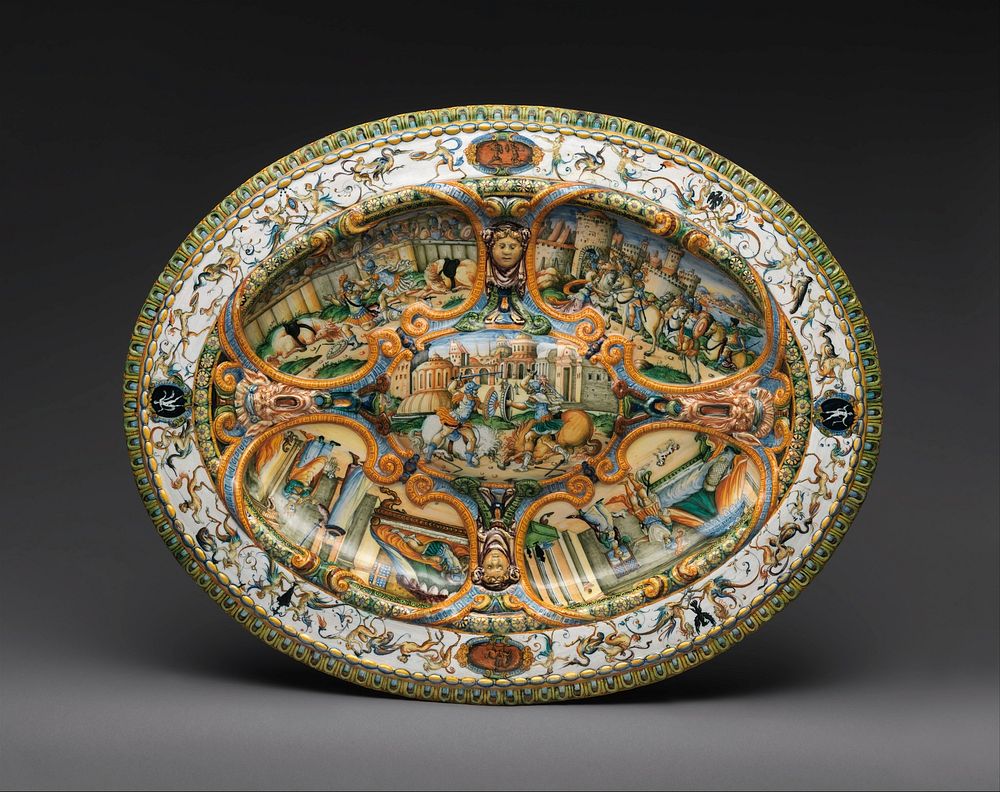 Oval basin or dish with subject from Amadis of Gaul