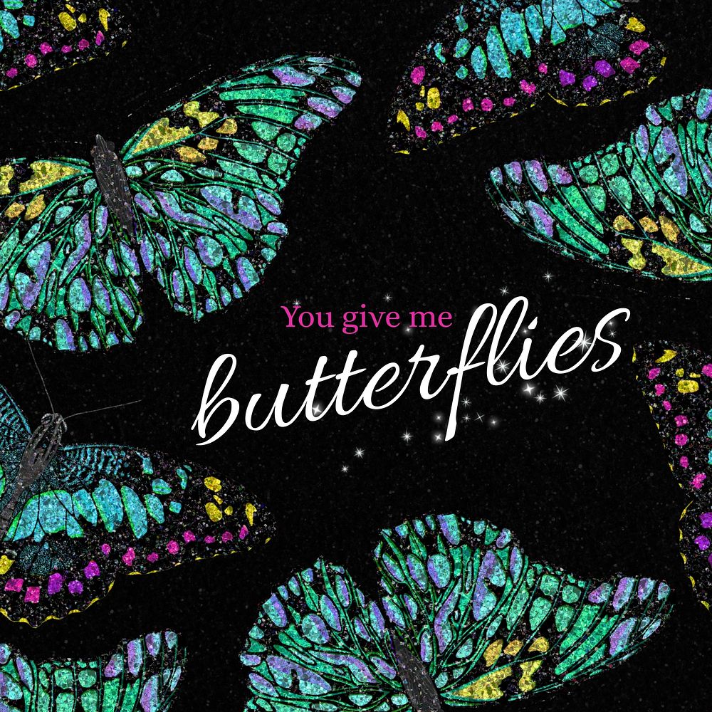 Butterflies quote, art collage Instagram post template