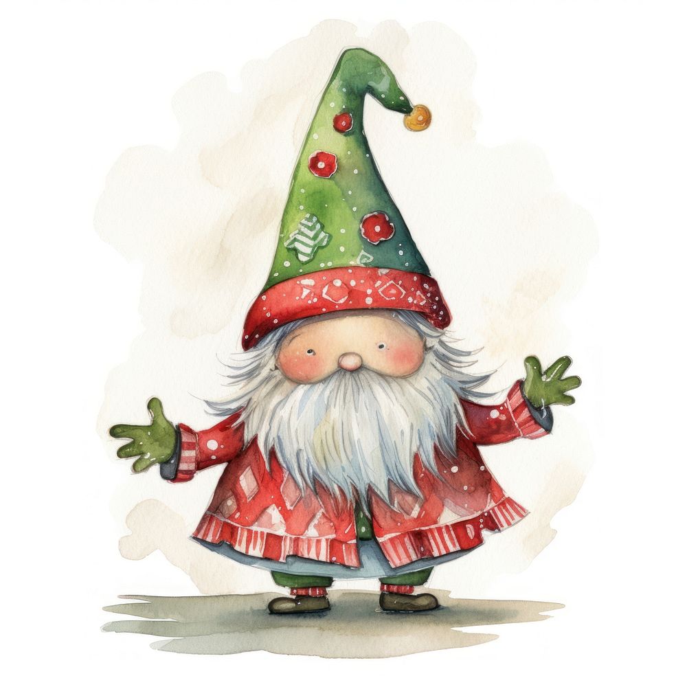 Flat watercolor paint christmas tree graphic gnome. AI generated Image by rawpixel.