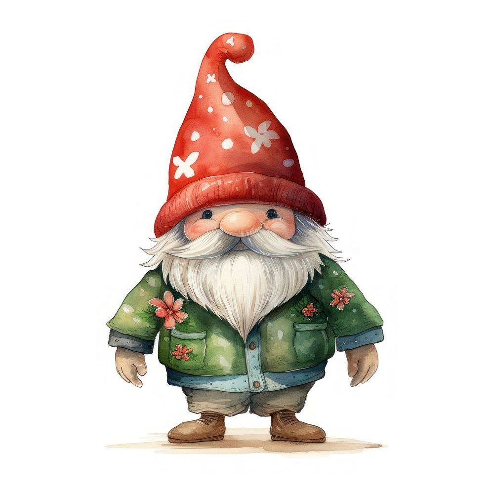 Flat watercolor paint graphic gnome christmas. AI generated Image by rawpixel.