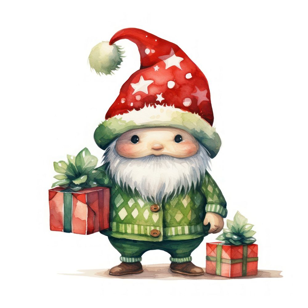 Flat watercolor paint christmas ornaments graphic gnome. AI generated Image by rawpixel.