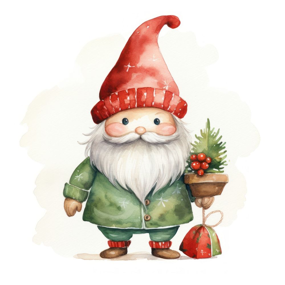 Flat watercolor paint christmas ornaments graphic gnome. AI generated Image by rawpixel.