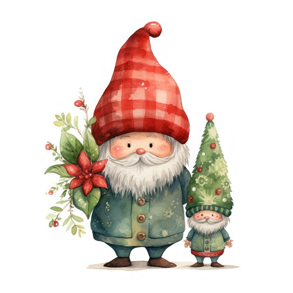 Flat watercolor paint christmas tree graphic gnome. AI generated Image by rawpixel.