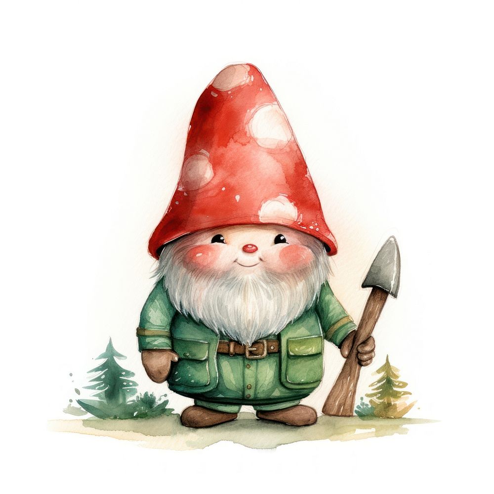 Flat watercolor paint graphic gnome red. AI generated Image by rawpixel.