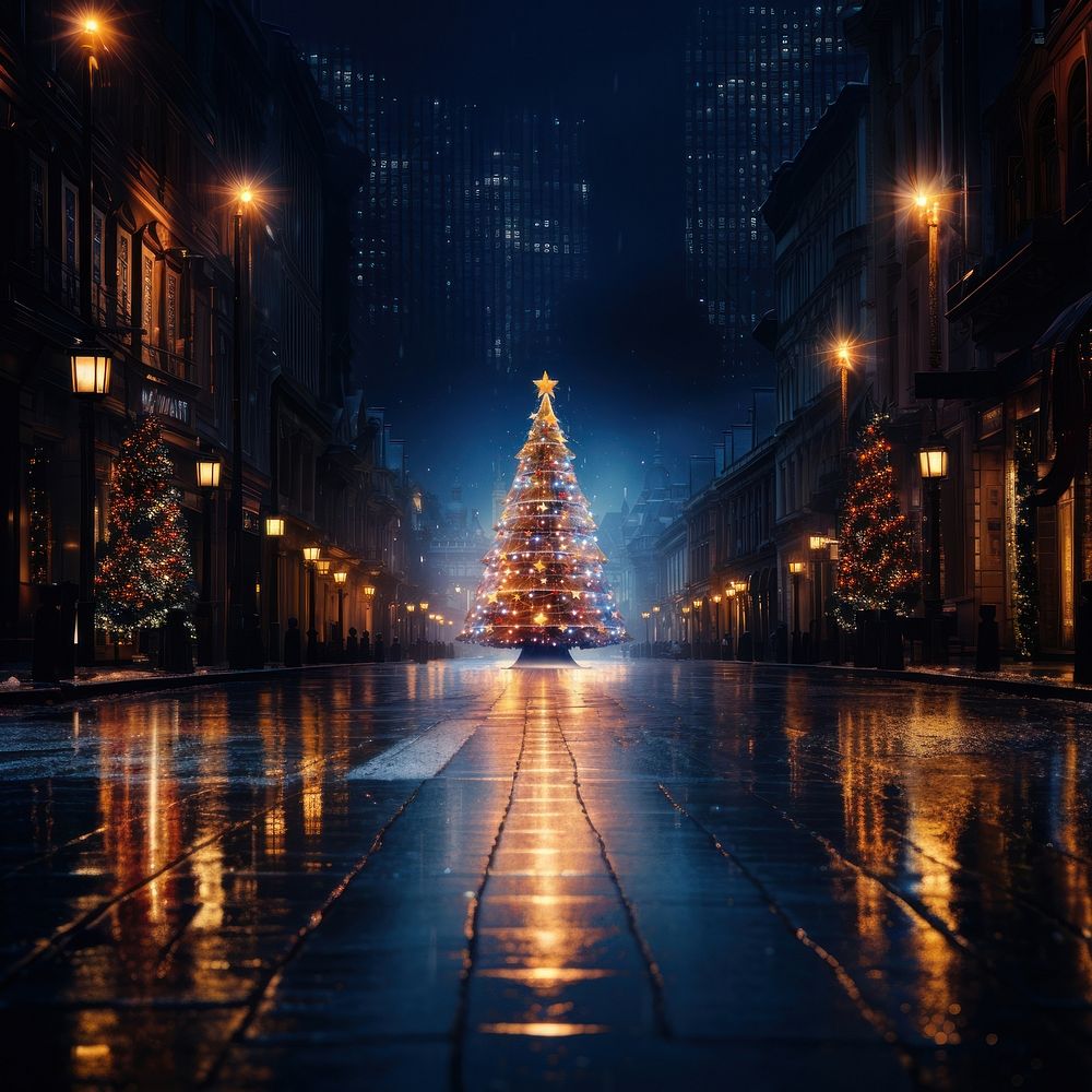 Christmas christmas street glowing. AI generated Image by rawpixel.