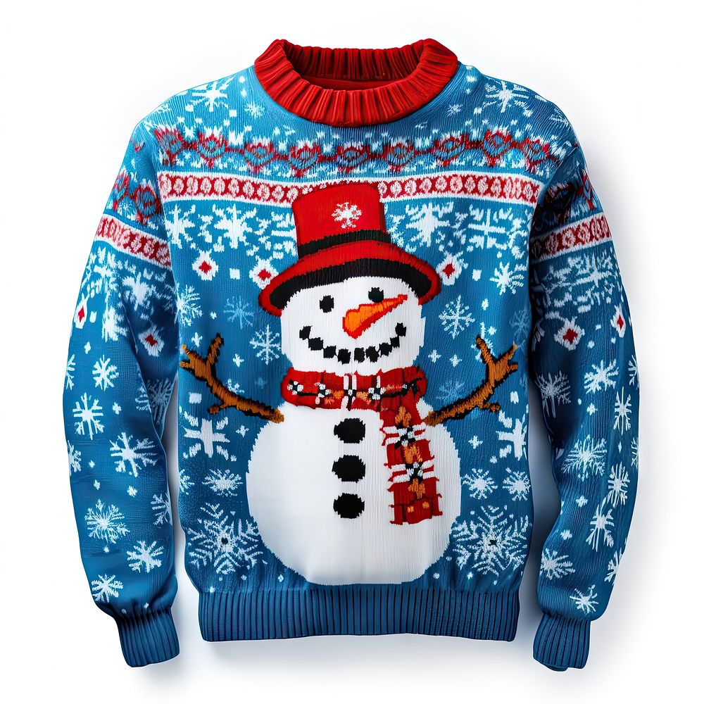 Blue Christmas ugly sweater snowman sweatshirt christmas. AI generated Image by rawpixel.