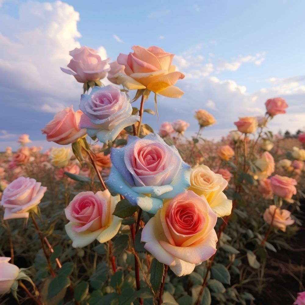 Roses sky outdoors blossom. AI generated Image by rawpixel.