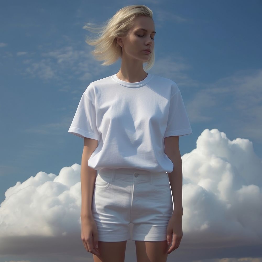 White t-shirt sleeve cloud adult. AI generated Image by rawpixel.