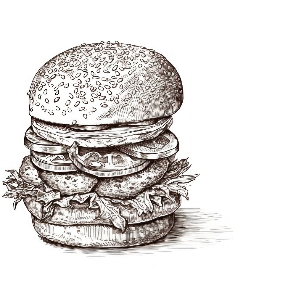 Burger sketch drawing food. AI generated Image by rawpixel.