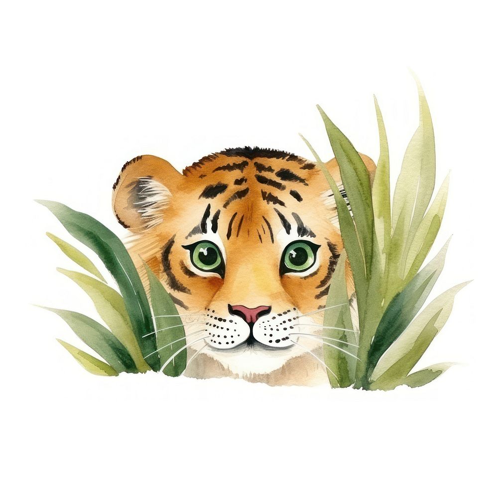 Peeking tiger wildlife animal mammal. AI generated Image by rawpixel.
