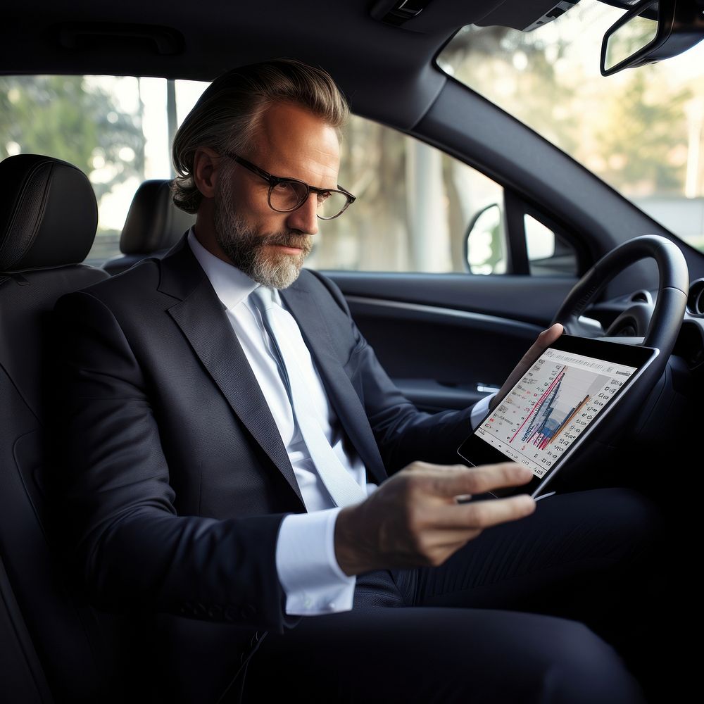 Man in a suit vehicle glasses driving. AI generated Image by rawpixel.