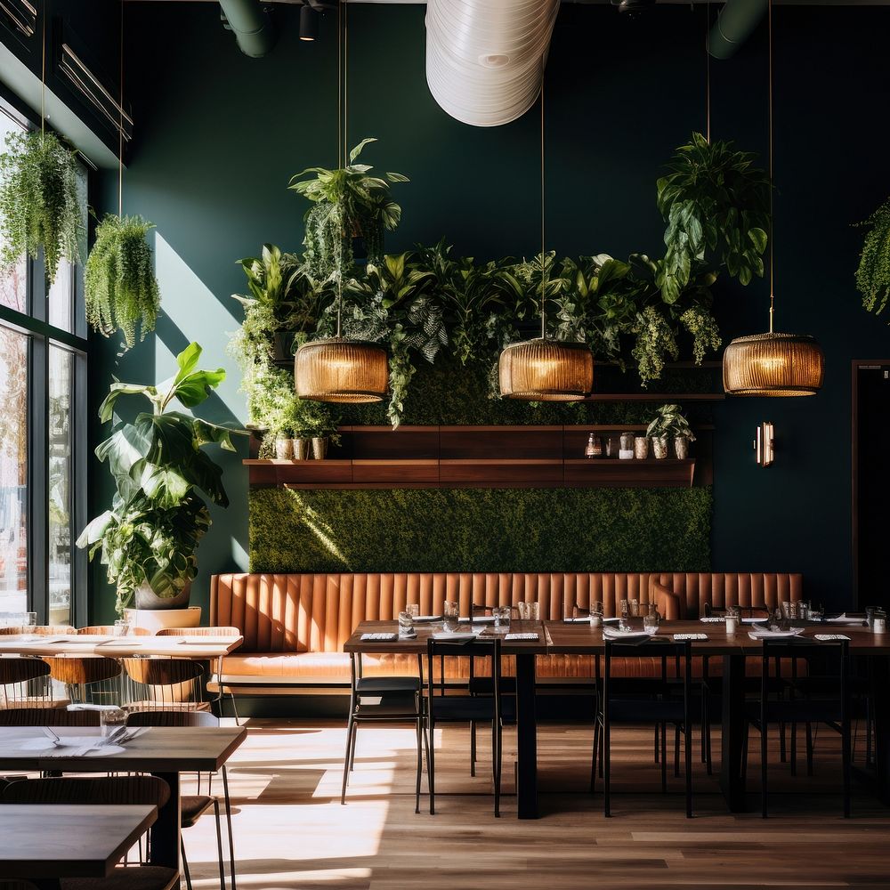 Modern restaurant table plant architecture. AI generated Image by rawpixel.