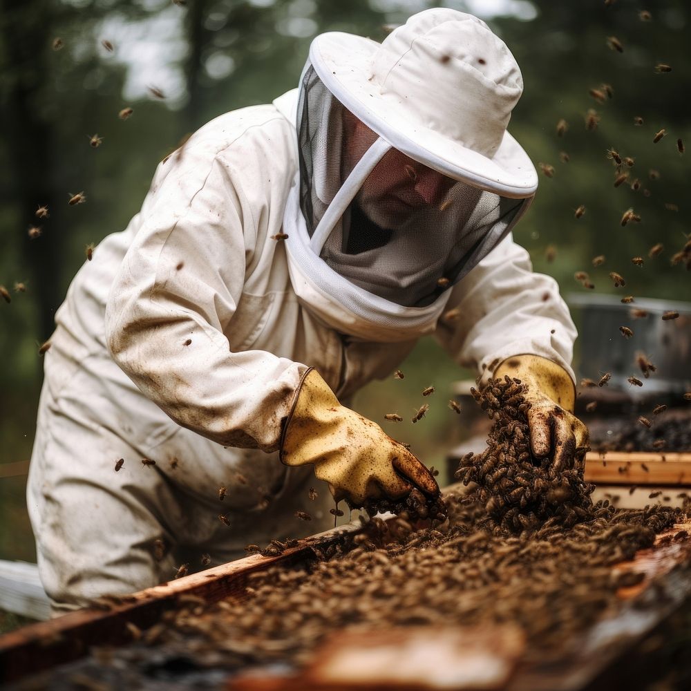 Beekeeper in protective beekeeper apiary apiculture. AI generated Image by rawpixel.
