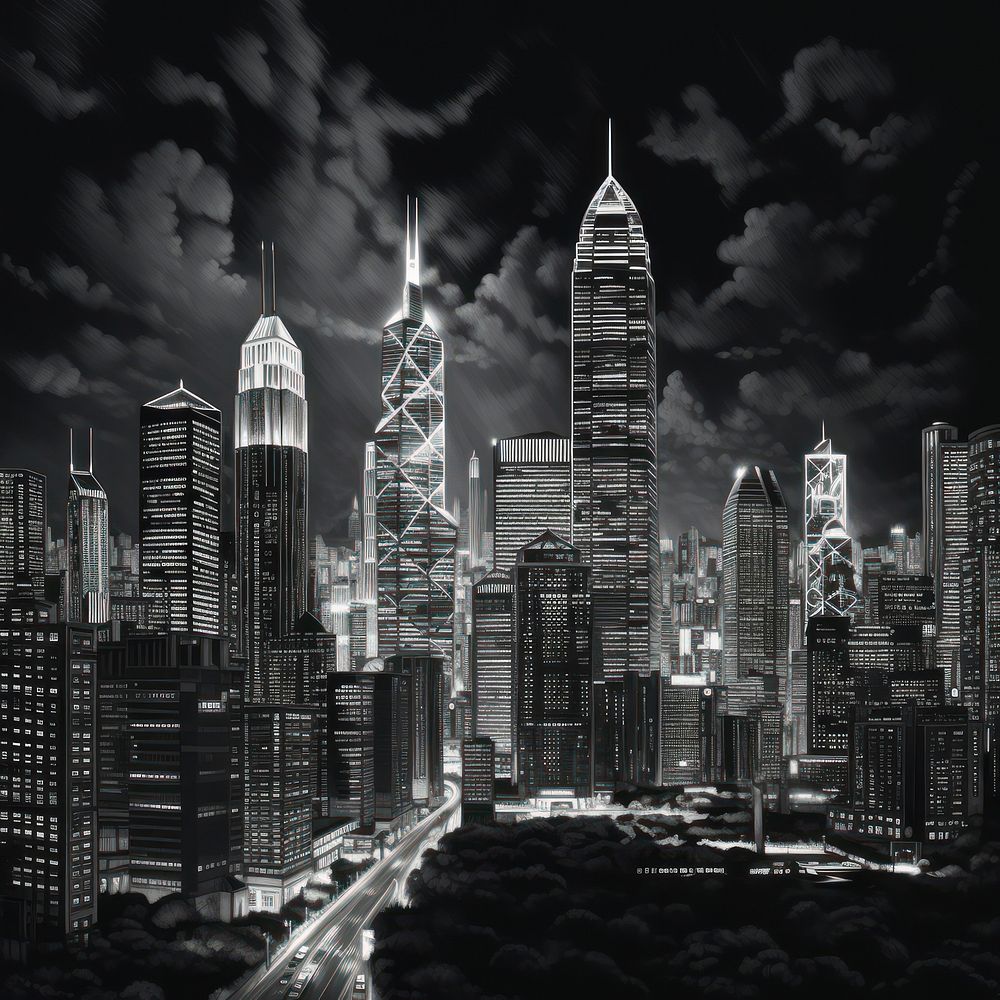 Skyscrapers light up the modern cityscape architecture illuminated metropolis. AI generated Image by rawpixel.