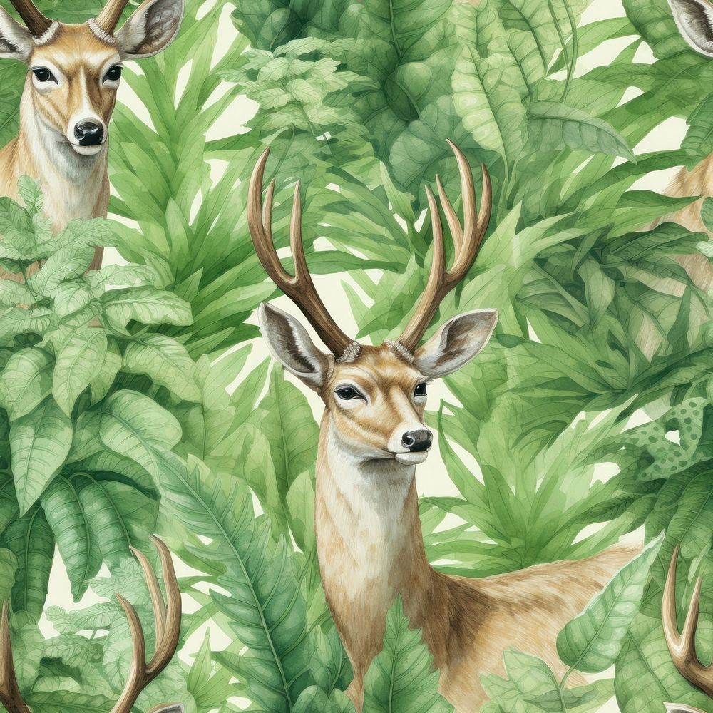 Deers wildlife outdoors pattern. AI generated Image by rawpixel.